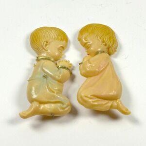 Vintage Plastic Cake Toppers Praying‎ Boy & Girl Figurines Mid Century Set of 2